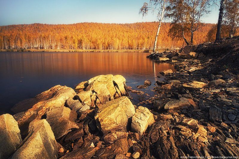 Карабаш, Озеро, Осень, Южный урал Серебры в золоте III фото превью