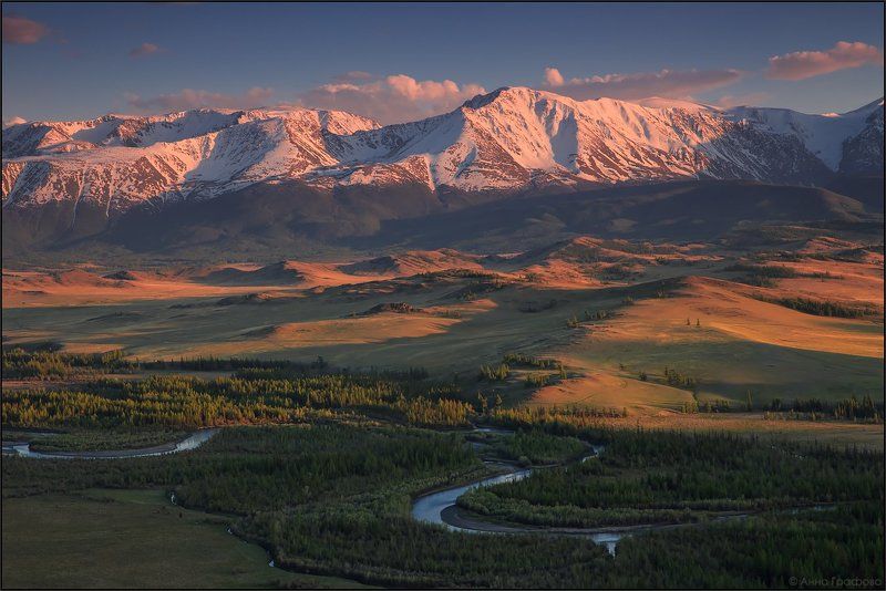 Алтай, Аня графова, Горный алтай, Горы, Закат, Курайская степь, Северо-чуйский хребет, Чуя Тепло закатаphoto preview