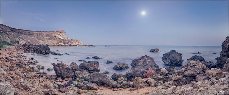 Закат, Камни, Крым, Луна, Панорама, Пляж, Черное море ...Тайник...photo preview