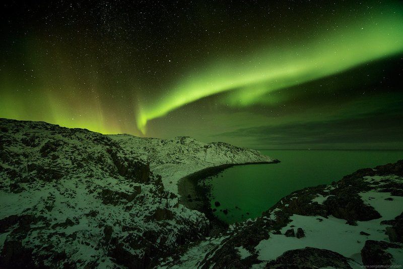 Aurora borealis, Barents Sea, Milky Way, Night, Seaside, Заполярье, Море, Ночь, Северное сияние, Териберка Ночь в небесной гаваниphoto preview