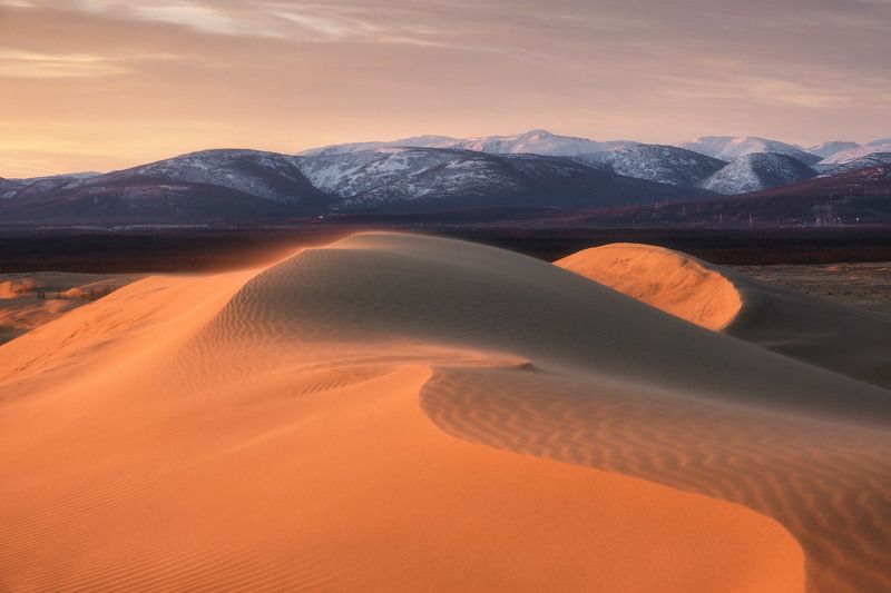 россия, забайкальский края, забайкалье, кодар, сибирь, природа, пейзаж, пустыня, чарские пески, бархан, рассвет Чарские лекалаphoto preview