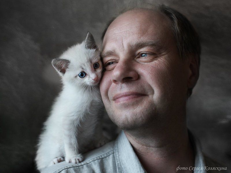Кот, Котенок, Кошка, Мужской портрет, Мужчина, Портрет, Сергей коляскин Родные душиphoto preview