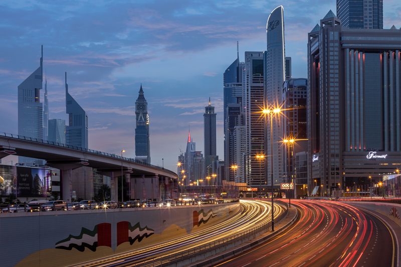 dubai, uae, streets, skyscrapers, skyscraper, sunset, city, city life, long exposure Dubai Streetsphoto preview