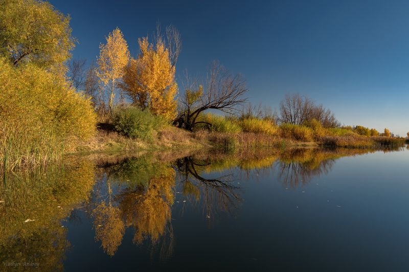 осень, озеро, отражение, орск, коровье озеро Осенняя симметрияphoto preview
