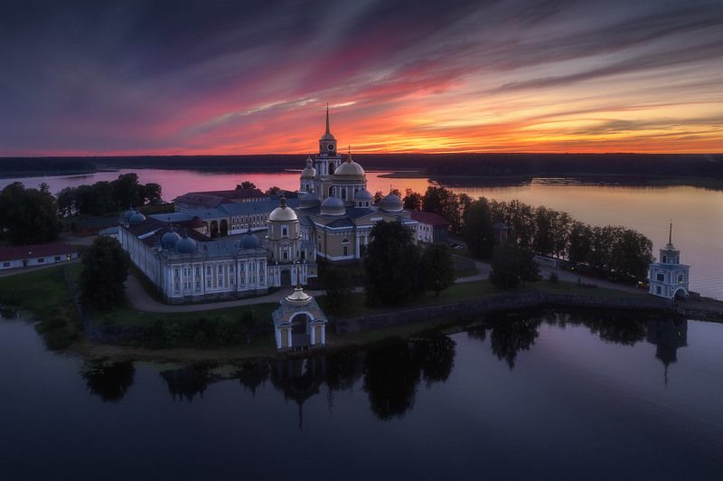россия, пейзаж, природа, тверская область, селигер, нилова пустынь, монастырь, лето, закат, озеро Краски Селигераphoto preview