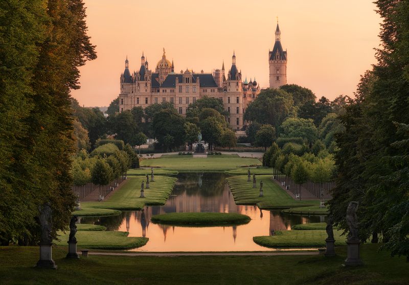 германия, замок, дворец, рассвет, утро, парк, germany, castle, palace, sunrise, morning, schwerin, город, шверин photo preview