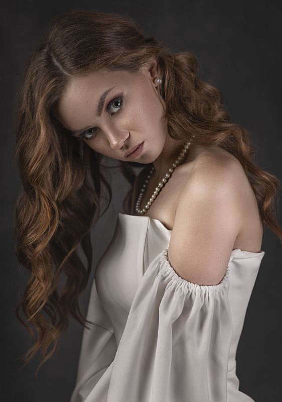 портрет, девушка, белое платье, взгляд, portrait, sight  фото превью