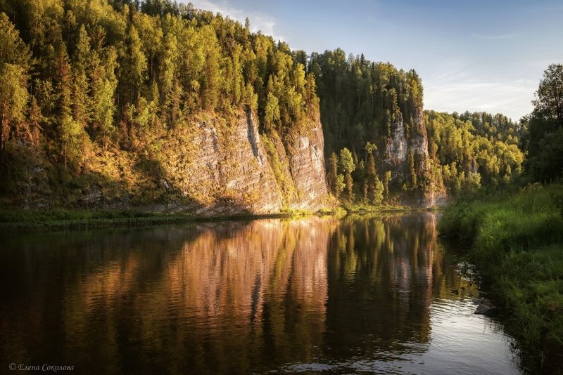 летний пейзаж, вечер, закат, скалы, река Река Березоваяphoto preview