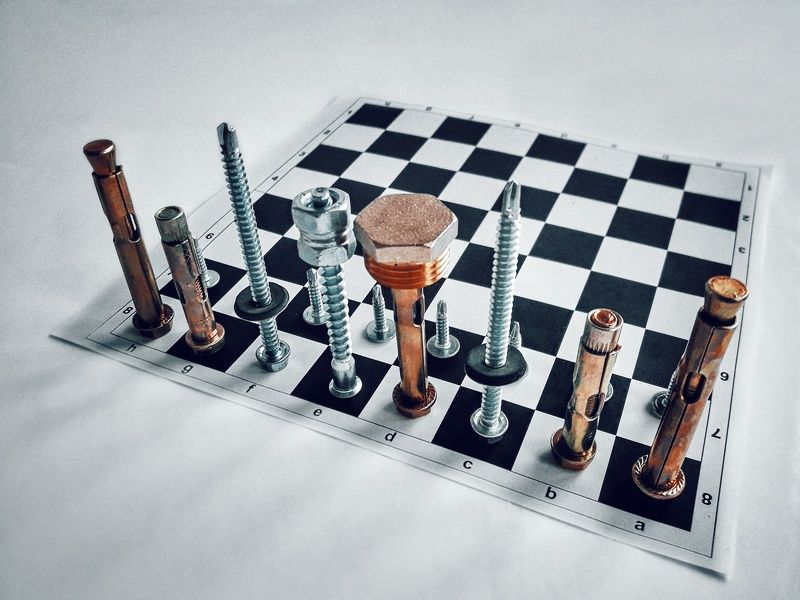 шахматы, болт, гайка, шуруп, черно-белое Шахматыphoto preview