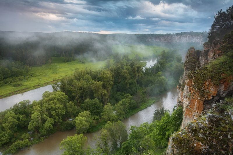 река, пейзаж, дымка, лето Река Юрюзаньphoto preview