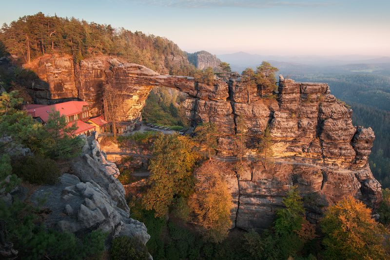 чехия, скала, лес, закат, рассвет, czechia, czech republic, arch, forest, sunset, sunrise Правчицкие воротаphoto preview