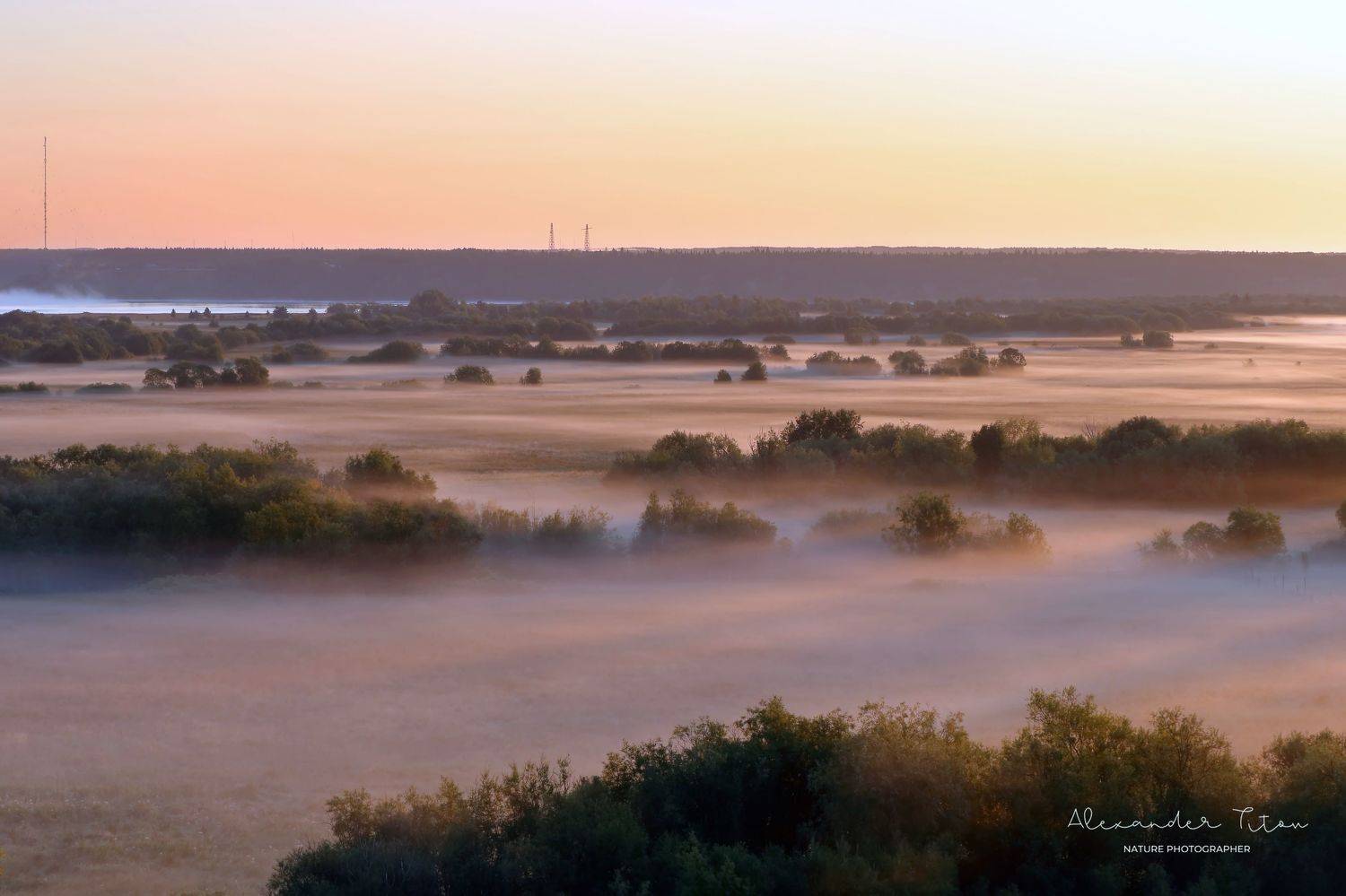 лето, утро, туман, луг, рассвет, восход, север, природа, пейзаж, деревья, Титов Александр
