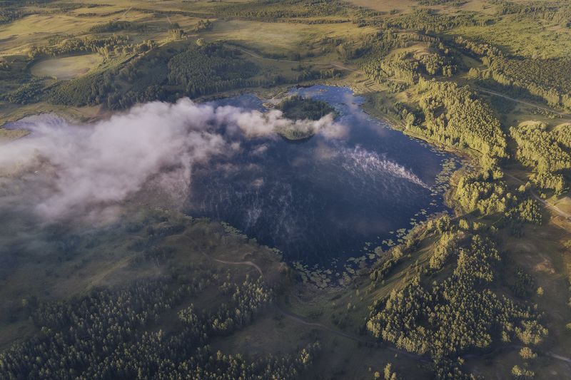 башкирия, утро, туман, озеро, лето Озеро Ворожеичphoto preview