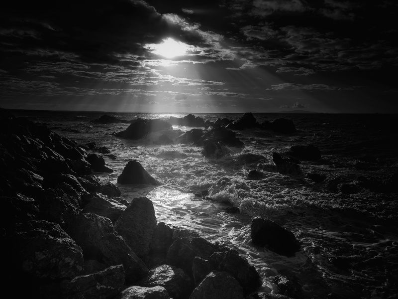 black and white, bnw,  film, fine, fishing , sea art , sky, light, clouds seascape, landascape Spotlightphoto preview
