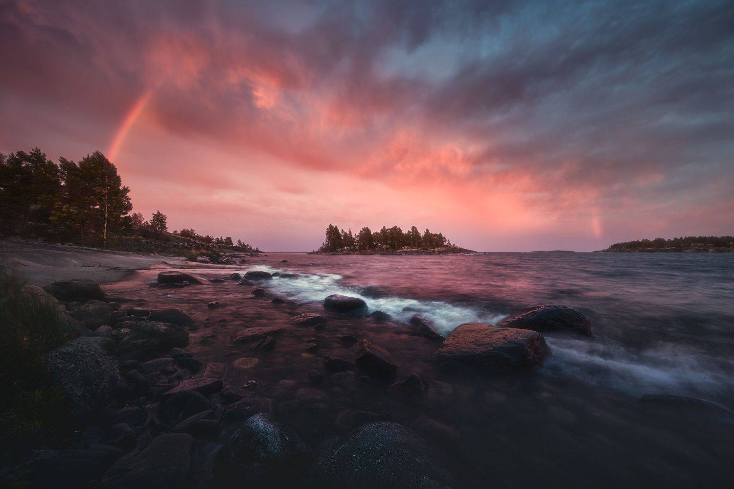 После шторма. Автор: Кононов Антон Ладога, закат, радуга, Кононов Антон