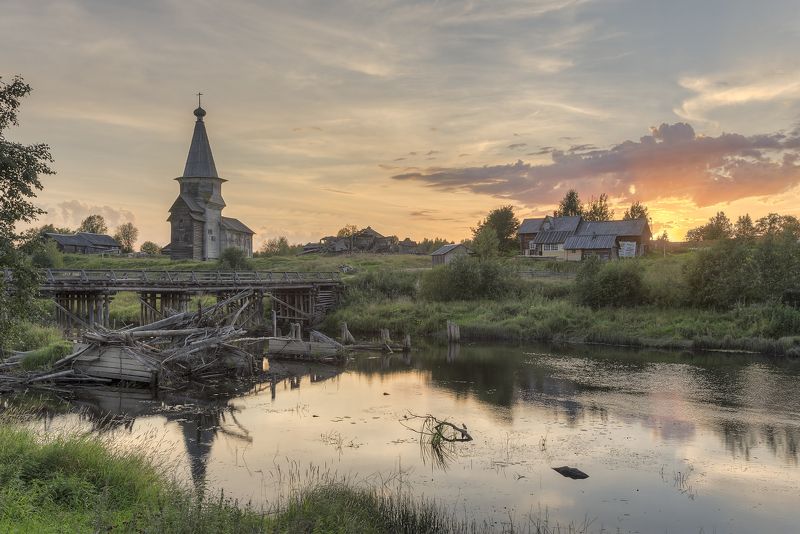 лето, вечер, река, мост, церковь photo preview