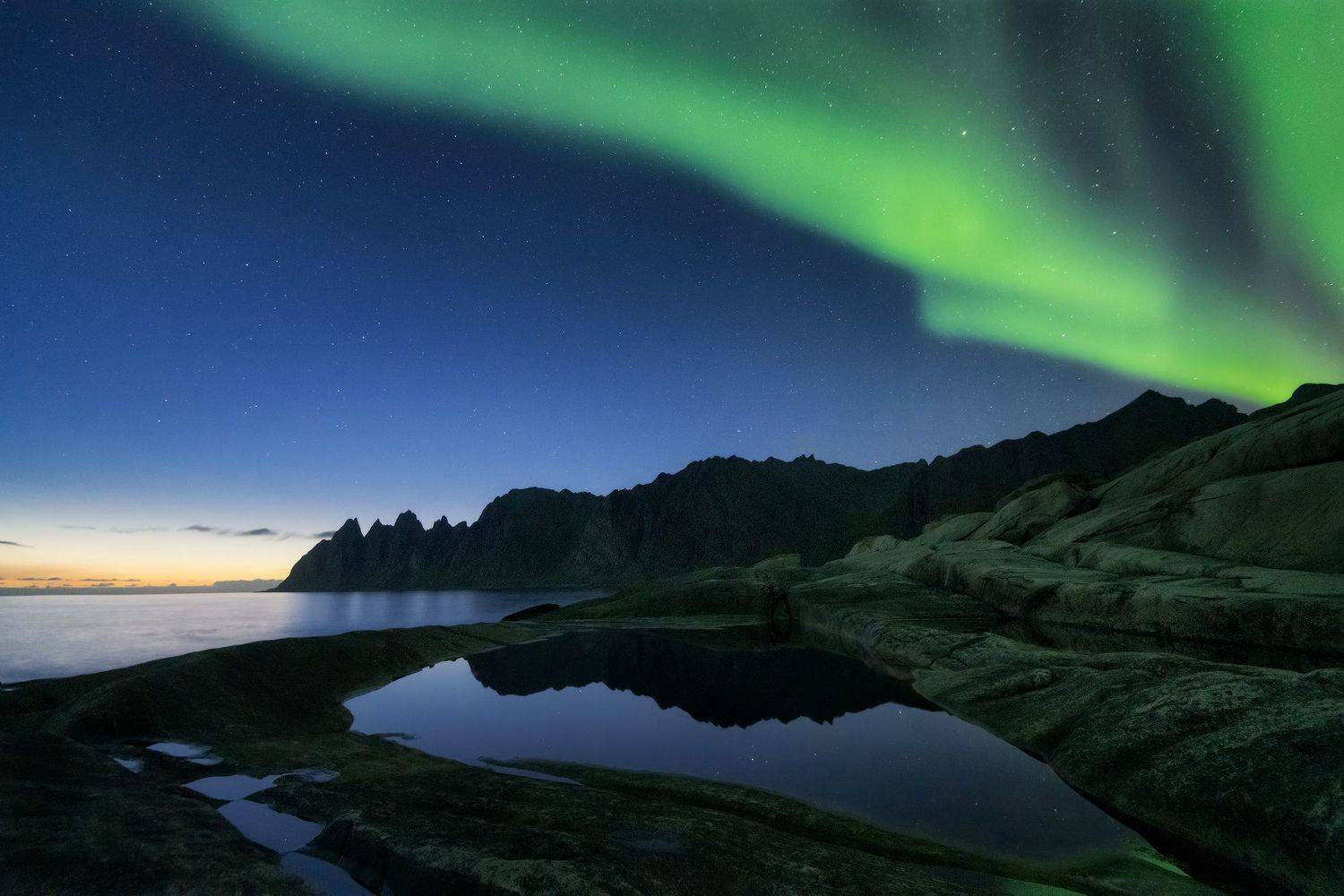 норвегия, лофотен, лофотенские острова, ночь, norway, lofoten, lofoten islands, северное сияние, senja, northern lights, aurora borealis, night, Эрнест Вахеди