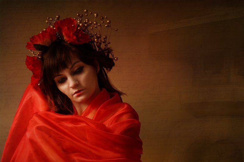 девушка, японка, письмо, ждать, грусть, маки ******photo preview