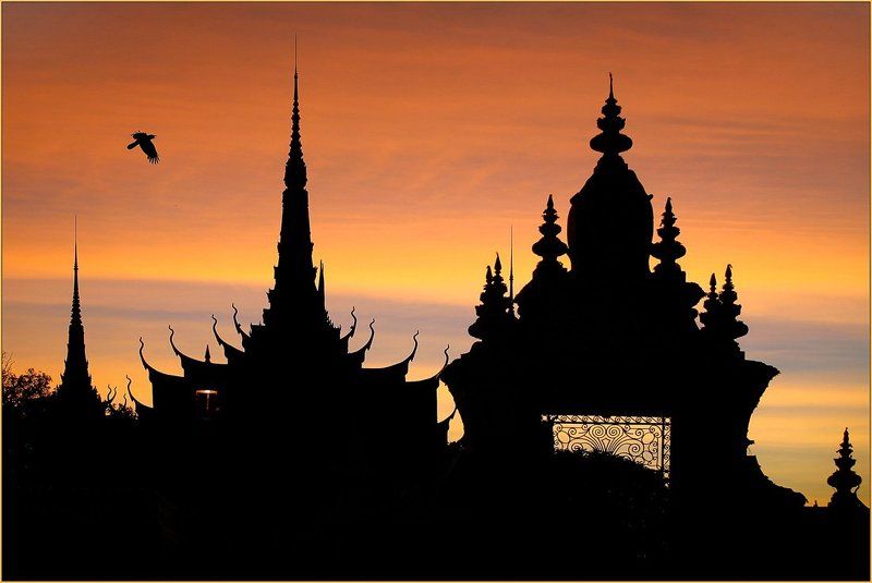 камбоджия, пном, пень, силуэт, королевский, дворец Ночной силуэтphoto preview