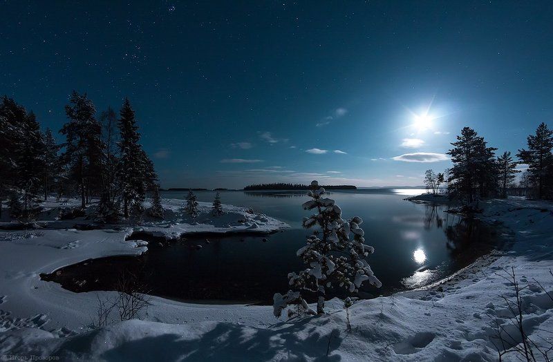 Декабрь, Кольский полуостров Лунной декабрьской ночью.photo preview