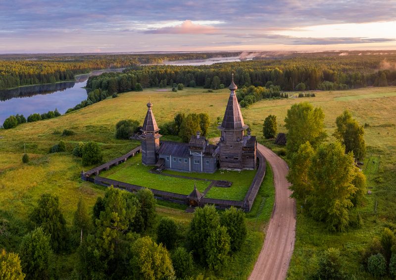 кенозерье, аэросъемка, россия, русский север, архангельская область, лето, восход, церковь, храм, архитектура, kenozero, aerophotography, russia, russian north, arkhangelsk region, summer, sunrise, church, temple, architecture Почозерский погостphoto preview