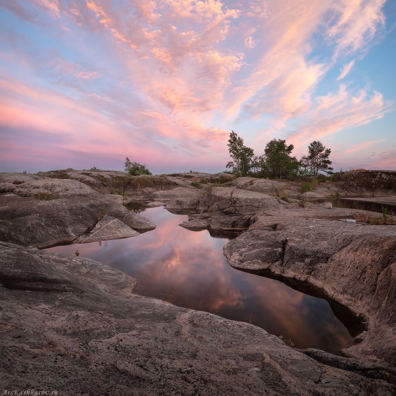 шхеры Ладоги, лужи, Ладожское озеро, скальные ванны, Карелия \