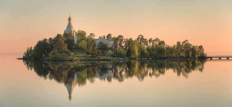 весна, озеро, остров, мост, утро photo preview