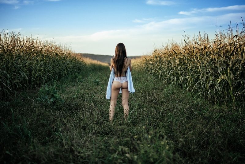 женщина, девушка, ню, поле, небо, рубаха, бельё, тату, солнце, закат photo preview