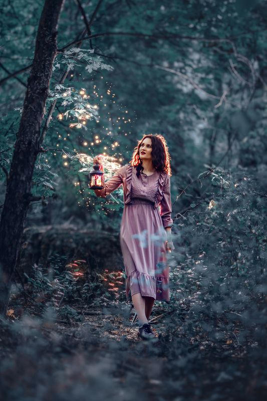 Vertical, One Person, Photography, Young Women, Outdoors, Nature, Forest, Dress, Day, Beauty, magic, girl, autumn, blue, purple, fire Magic autumn forestphoto preview