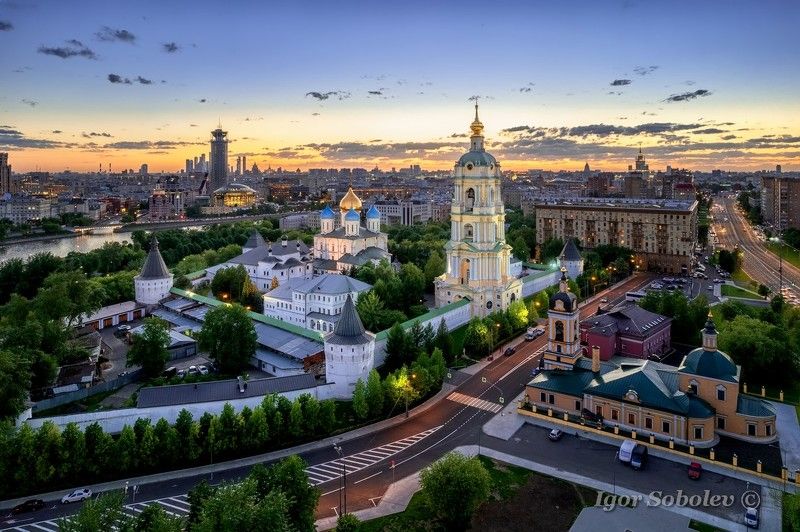 новоспасский монастырь, москва, закат, аэросъемка Новоспасский монастырьphoto preview