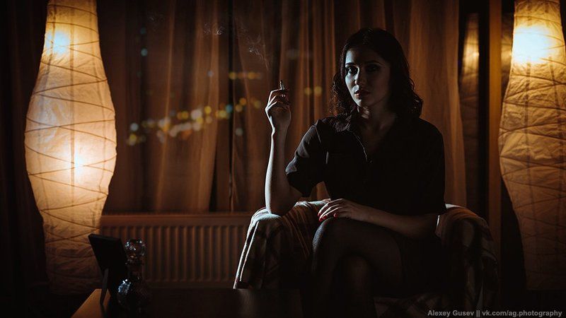 cigarette, city, dark, girl, night, noir, smoke Noirphoto preview