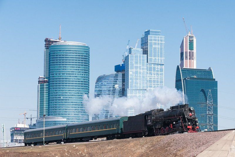 Л-3653, Лебедянка, МКЖД, Москва, Москва-сити, Паровоз, Поезд, Рельсы, Ретропоезд, Ржд Москва-город контрастовphoto preview