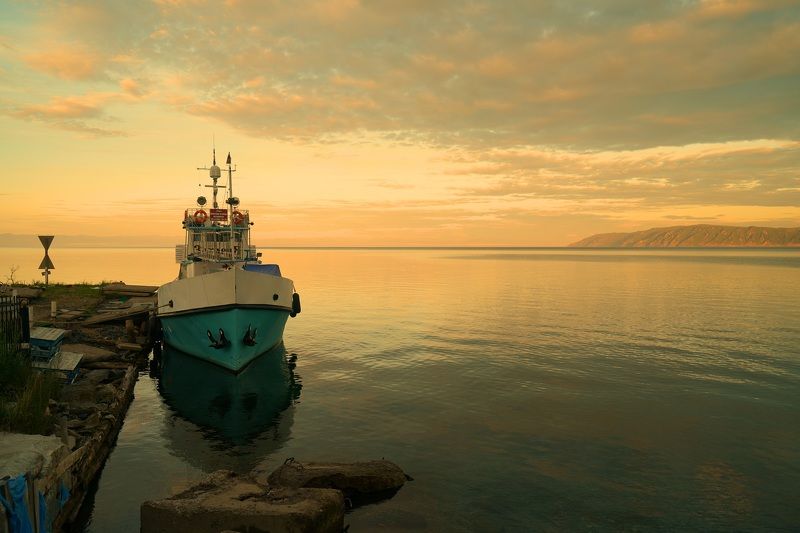bay, evening, sunset, horizon, boat, lake, landscape, nature Eveningphoto preview