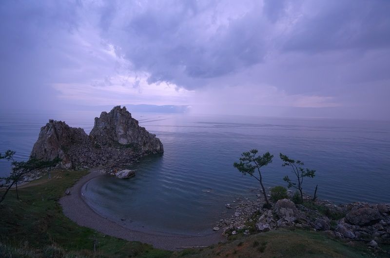 island, lake, sea, sun, sky, rock, nature, landscape, horizon, summer, shore, relief Evening for the Shamanphoto preview