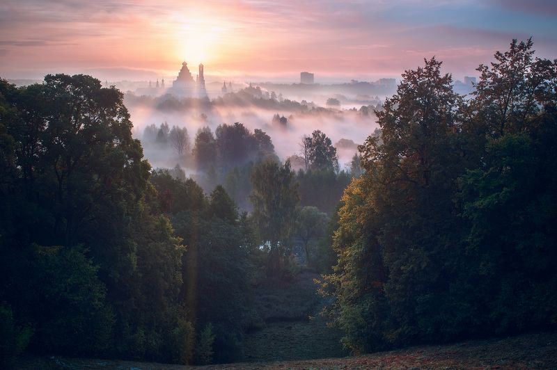 истра, храм, туман, подмосковье Истра на рассветеphoto preview