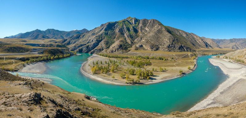 пейзаж, горы, река, осень, Горный Алтай  Слияние Чуи и Катуни photo preview