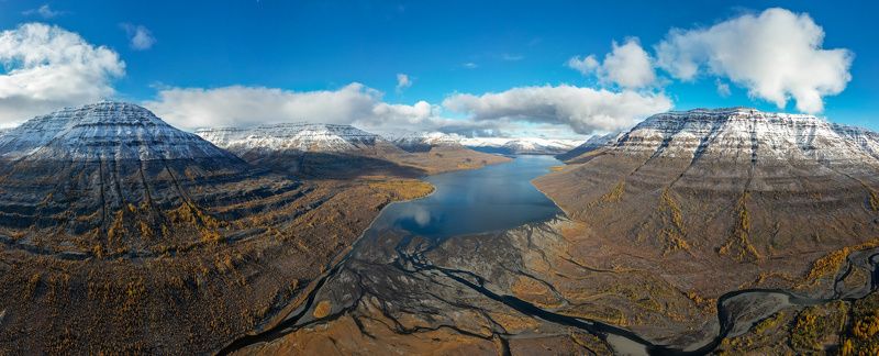 плато путорана, горы, озеро, река, снег, вершины, лиственница, осень Плато Путоранаphoto preview