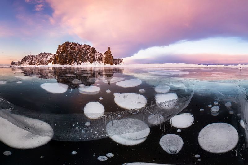 Байкал, зима, Ольхон, хобой, лёд , панорама, 360 Розовые сны байкальского драконаphoto preview