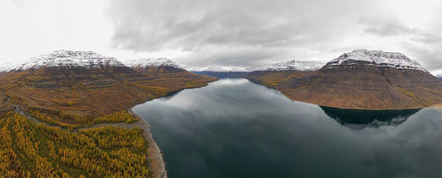 плато путорана, горы, озеро, река, снег, вершины, лиственница, осень, отражение, Баландин Дмитрий