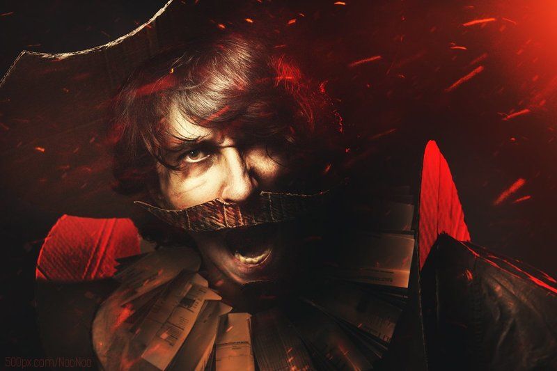 Anger, Don, Emotion, Fight, Fire, Fury, Photoshop, Red, Scream Fury of Don Quixotephoto preview