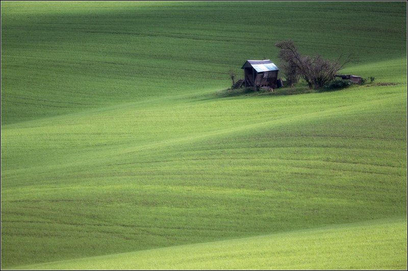 Кийов, Чехия, Южно-моравский край Среди холмов зелёных сарайчик одинокийphoto preview