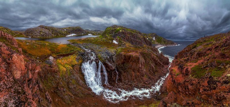 баренцево море, водопад, горы, кольский п-ов, море, небо, пейзаж, природа, путешествие, север Северphoto preview