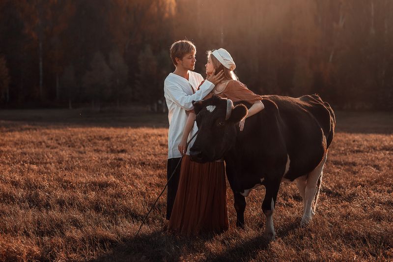 пастушка, корова, любовь, lovestory Осенний вечерphoto preview