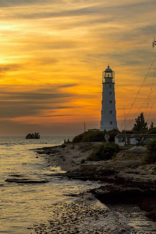 пейзаж, природа, небо, маяк, берег, вечер, закат, море Маякphoto preview