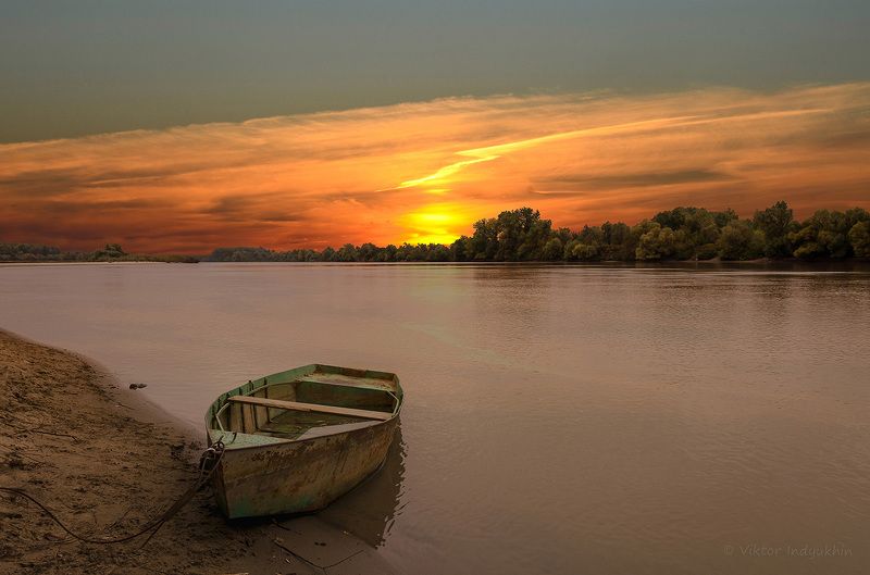 вечер, закат, река кубань, лодка photo preview