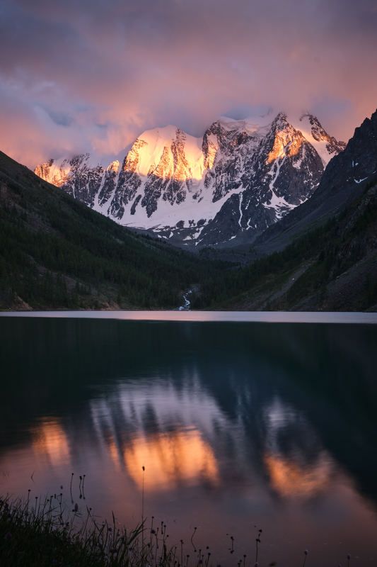 Нижнее Шавлинское озеро, Алтай, Шавлинские озера, республика Алтай, горы Отражение закатаphoto preview