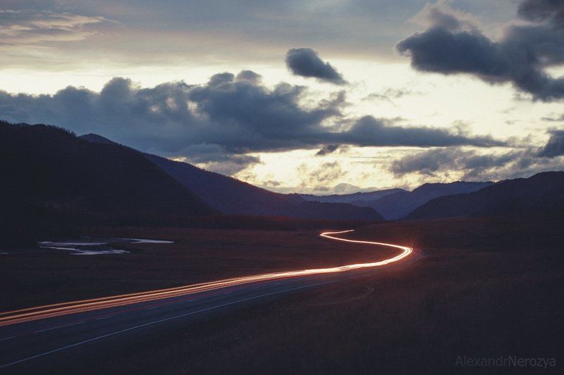 Altai, Алтай, Дорога, Ночь, Россия, Сибирь, Треки, Фризлайт Дорога в ночьphoto preview