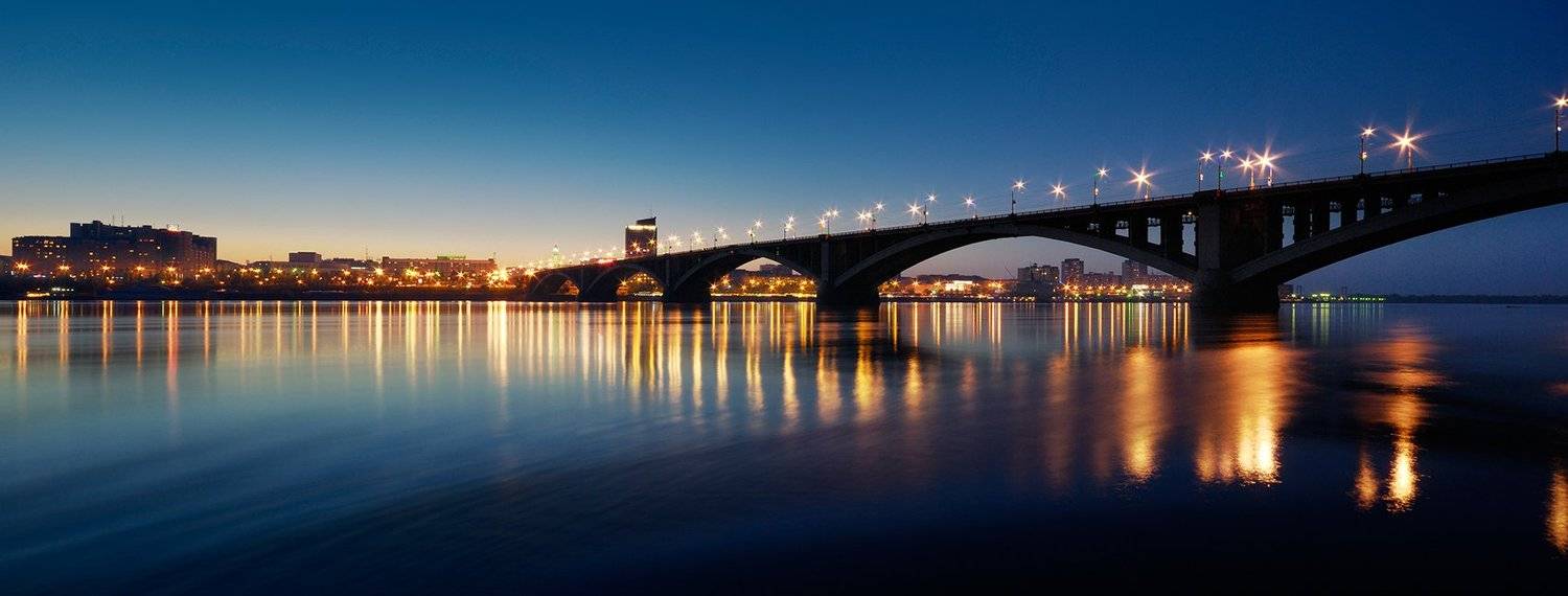 енисей, красивый, красноярск, мост, ночь, огни, отражения, панорама, пейзаж, река, Дмитрий Антипов