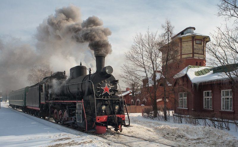 Депо, Железная дорога, Паровоз, Подмосковная, Поезд, Рельсы, Ретропоезд, Ржд, Эр 797-41 Подмосковная. Прибытие поезда.photo preview