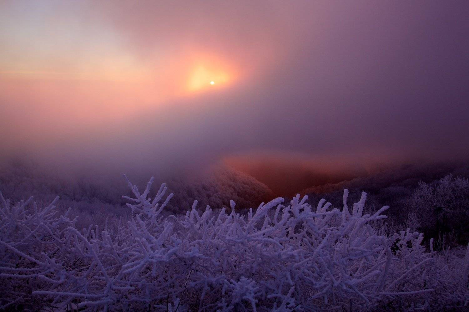 Горы, Закат, Зима, Иней, Малый Кавказ, Снег, Хребет Кацехур, Никифоров Егор